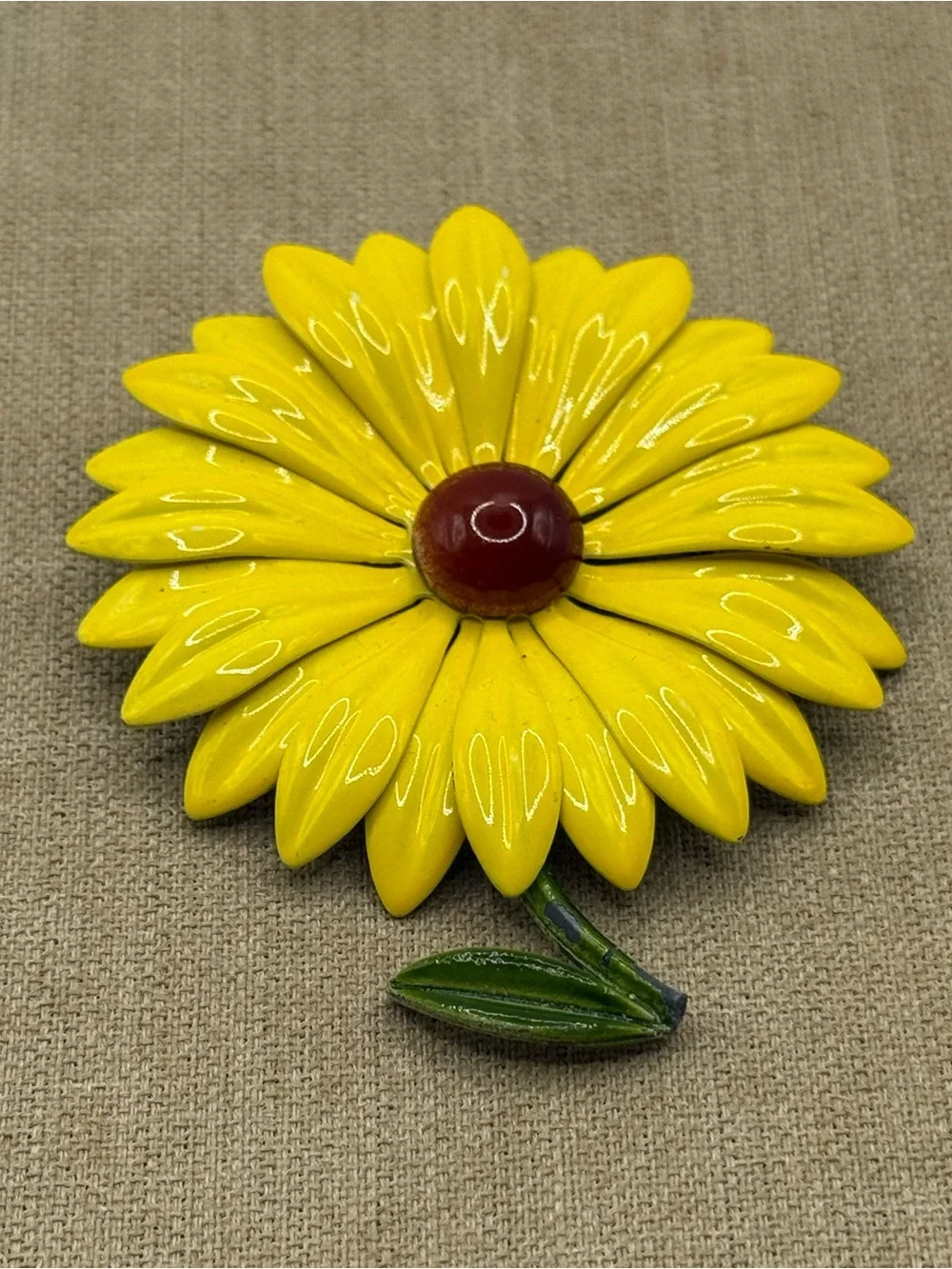 Vintage Yellow enamel flower brooch